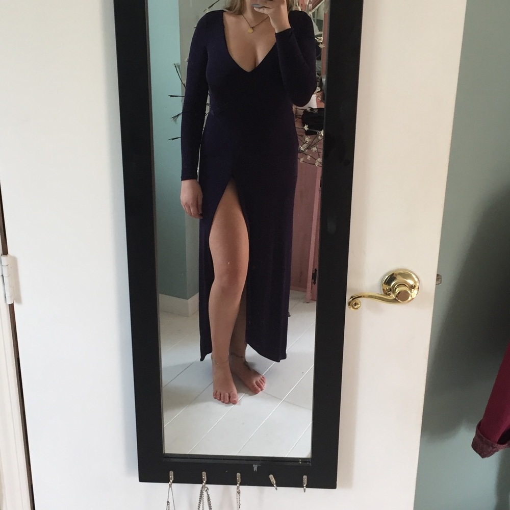 navy extremely slitted wrap maxi dress